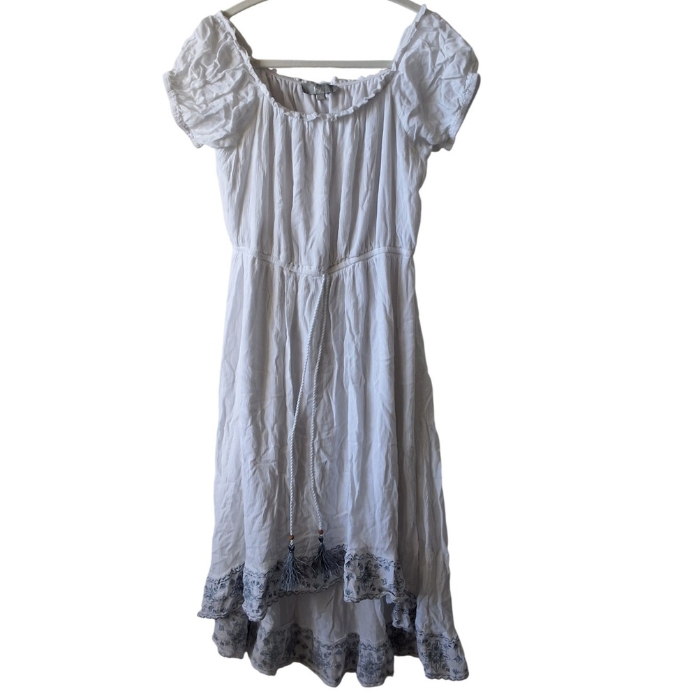 JGEE S Gauze Embroidered High Low Peasant Dress‎ Boho Tassel Cottagecore Bridal